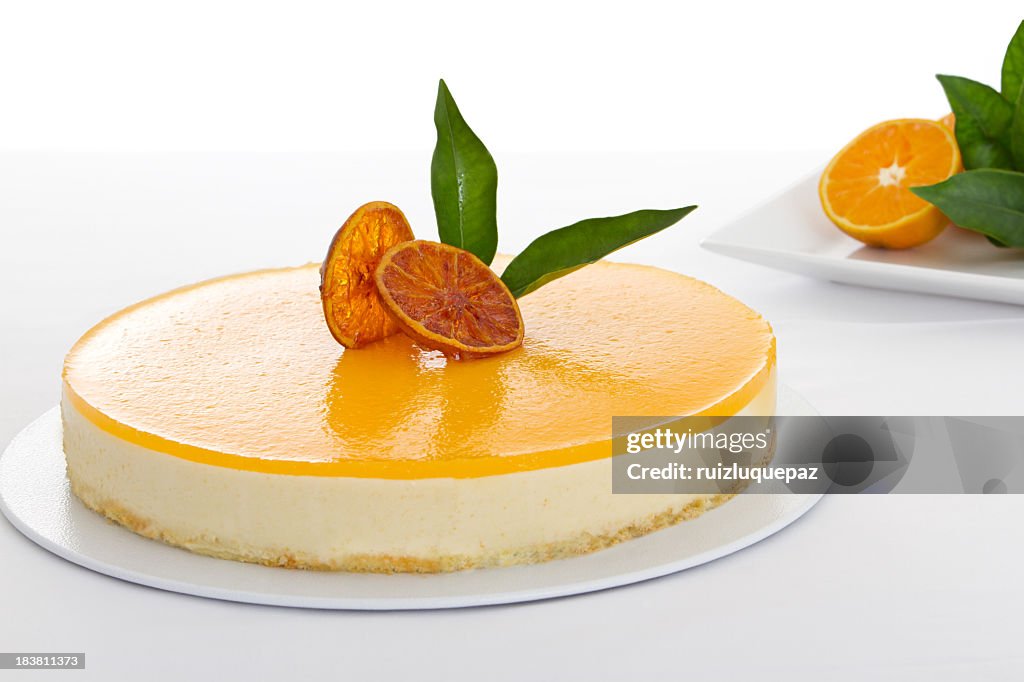 Close-up of a delicious orange cheesecake