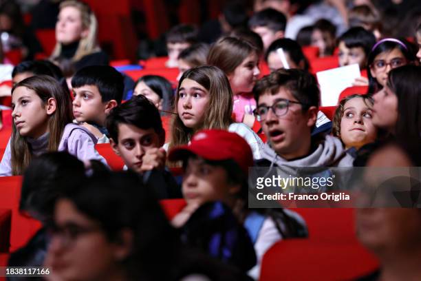 Boys and girls attend the 2023 final of "Premio Strega Ragazze E Ragazzi" at Roma Convention Center - La Nuvola on December 07, 2023 in Rome, Italy.