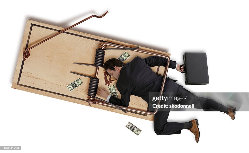 Business Mann gefangen in eine Falle