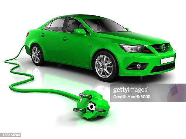 electric car with cable - isolated on white/clipping path - sports car on white stock pictures, royalty-free photos & images