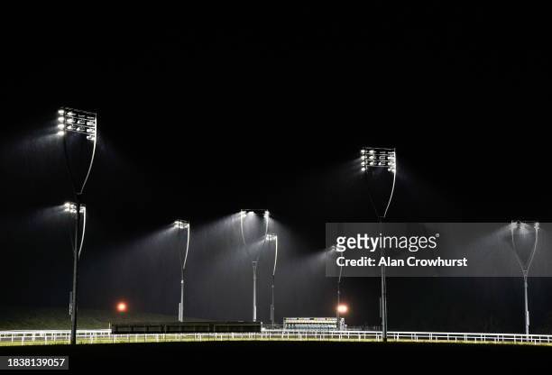 Wet night at Chelmsford City Racecourse on December 07, 2023 in Chelmsford, England.