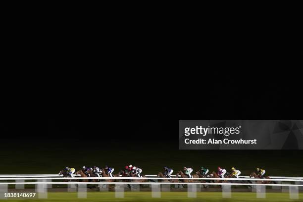 Down the back straight during The tote Guarantee Now At Chelmsford Handicap at Chelmsford City Racecourse on December 07, 2023 in Chelmsford, England.