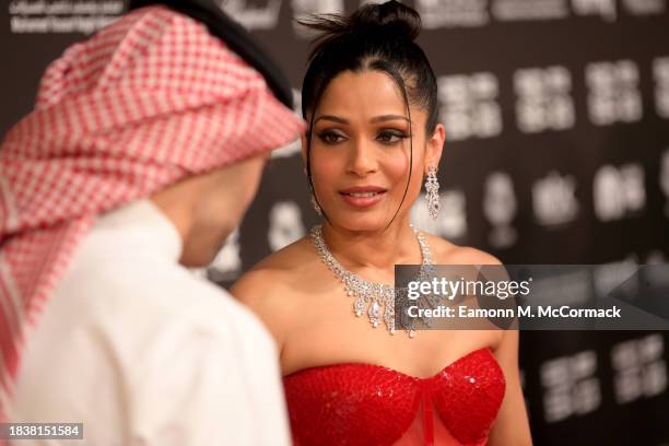 Of the Red Sea International Film Festival, Mohammed Al Turki and Jury member Freida Pinto attend the red carpet on the closing night of the Red Sea...