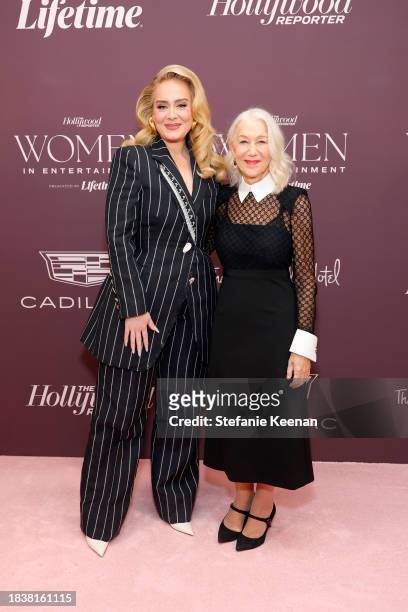 Adele and Helen Mirren attend The Hollywood Reporter's Women In Entertainment 2023 at The Beverly Hills Hotel on December 07, 2023 in Los Angeles,...