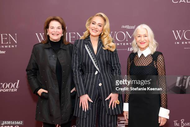 Sherry Lansing, Adele, and Helen Mirren attend The Hollywood Reporter's Women In Entertainment 2023 at The Beverly Hills Hotel on December 07, 2023...