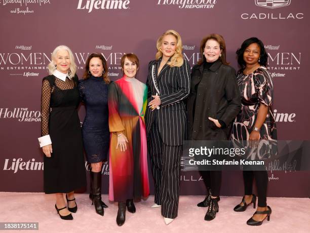Helen Mirren, Beth Rabishaw, Victoria Gold, Adele, Sherry Lansing and Nekesa Mumbi Moody attend The Hollywood Reporter's Women In Entertainment 2023...
