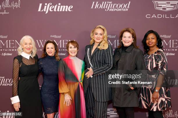 Helen Mirren, Beth Rabishaw, Victoria Gold, Adele, Sherry Lansing and Nekesa Mumbi Moody attend The Hollywood Reporter's Women In Entertainment 2023...