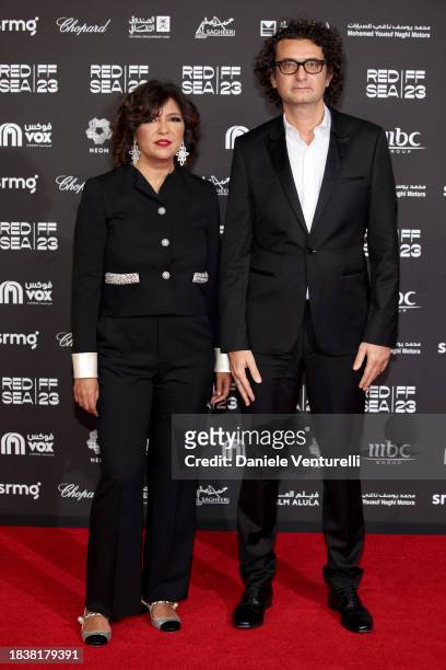 Kaouther Ben Hania and Nadim Cheikhrouha attend the red carpet on the closing night of the Red Sea International Film Festival 2023 on December 07,...