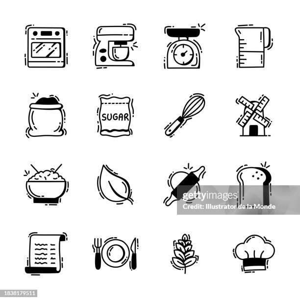 cooking icon set - cereal bowl stock illustrations