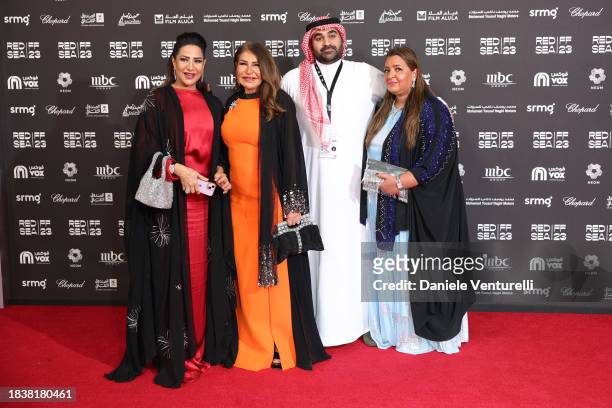 Guest, Iman Turki, Mohammed Nazer and Tamara Nazer attend the red carpet on the closing night of the Red Sea International Film Festival 2023 on...