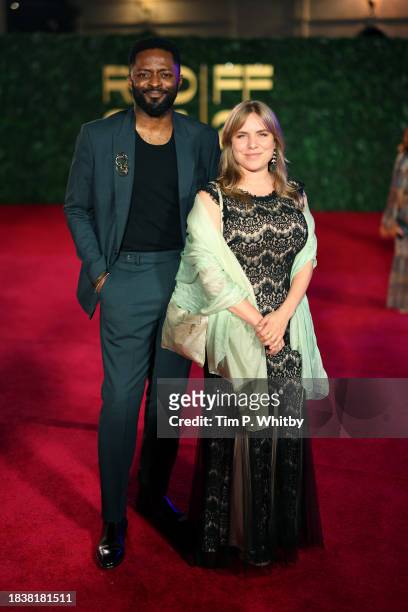 Ozzy Agu and Rachel Ramsay attend the red carpet on the closing night of the Red Sea International Film Festival 2023 on December 07, 2023 in Jeddah,...
