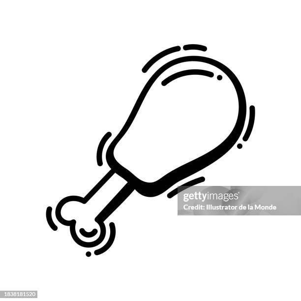 hähnchenkeule handgezeichnete ikone - hähnchenkeule stock-grafiken, -clipart, -cartoons und -symbole