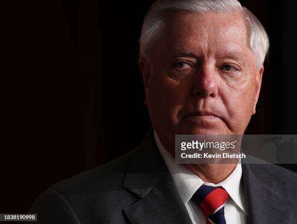 Sen. Lindsey Graham attends a press conference on border security at the U.S. Capitol on December 07, 2023 in Washington, DC. The group of Republican...