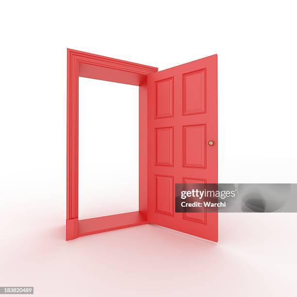 rojo puerta abierta - puerta fotografías e imágenes de stock