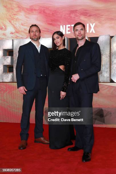 Charlie Hunnam, Sofia Boutella and Ed Skrein attend the London Premiere of "Rebel Moon - Part One: A Child Of Fire" at the BFI IMAX Waterloo on...