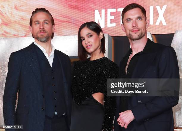 Charlie Hunnam, Sofia Boutella and Ed Skrein attend the London Premiere of "Rebel Moon - Part One: A Child Of Fire" at the BFI IMAX Waterloo on...