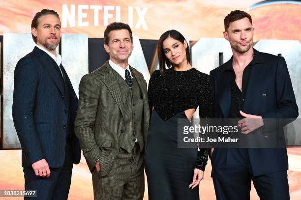 Charlie Hunnam, Zack Snyder, Sofia Boutella and Ed Skrein attend the London premiere of "Rebel Moon - Part One: A Child Of Fire" at BFI IMAX Waterloo...