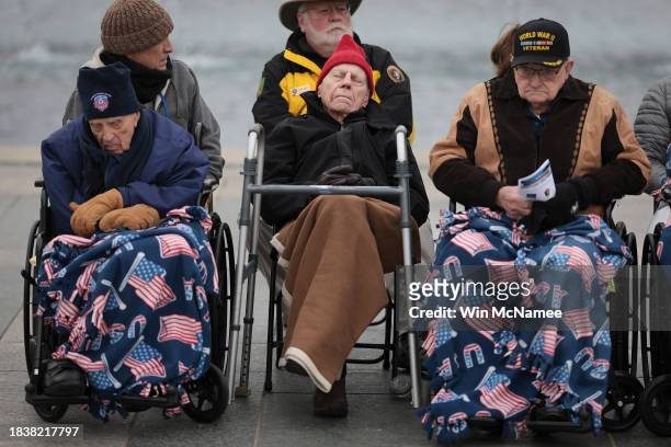 World War II veterans 102-year-old U.S. Army Air Forces Lt. Col. George Burson, U.S. Army veteran George Arnstein, and U.S. Navy First Class Seaman...