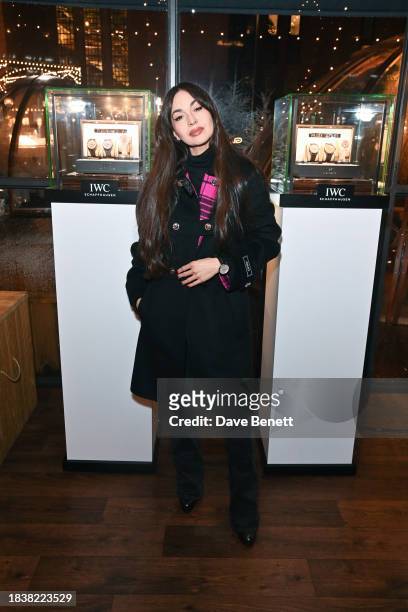 Zara Martin attends a special Christmas event hosted by IWC at Glide Battersea Power station on December 07, 2023 in London, England.