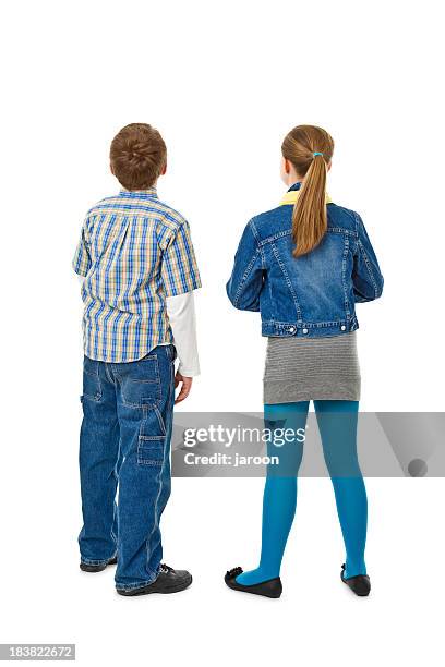 back of teenager couple - boy jeans stockfoto's en -beelden