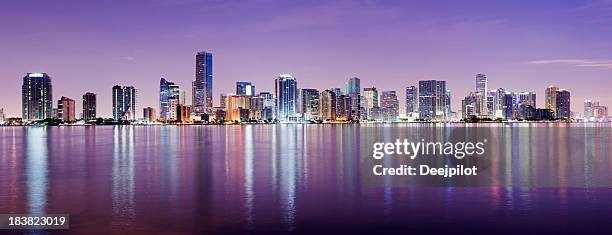 miami and brickell city skyline at night usa - miami skyline night stock pictures, royalty-free photos & images