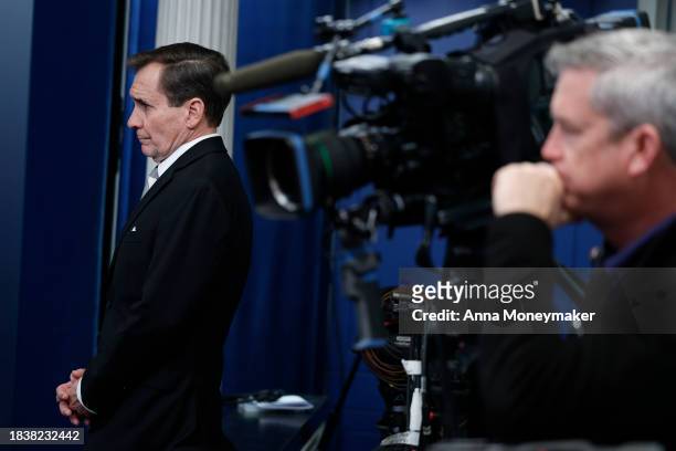 National Security Council Coordinator for Strategic Communications John Kirby listens as White House press secretary Karine Jean-Pierre speaks during...