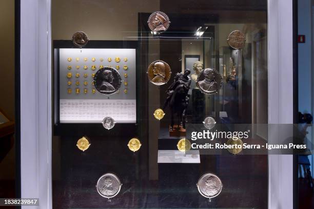 General view of the Medal Collection exhibition at Bargello's Baroque Hall at Bargello Museum on December 07, 2023 in Florence, Italy.