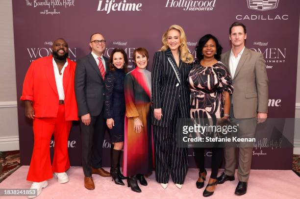 Mesfin Fekadu, Joe Shields, Beth Rabishaw, Victoria Gold, Adele, Nekesa Mumbi Moody, and Curtis Thompson attend The Hollywood Reporter's Women In...
