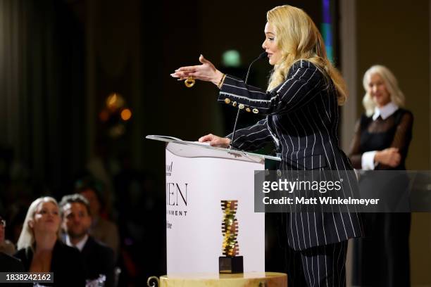Adele and Helen Mirren speak onstage during The Hollywood Reporter's Women in Entertainment 2023 at The Beverly Hills Hotel on December 07, 2023 in...