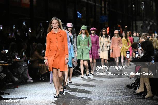 Models walk the runway during the CHANEL Metiers D'Art Show on December 07, 2023 in Manchester, England.