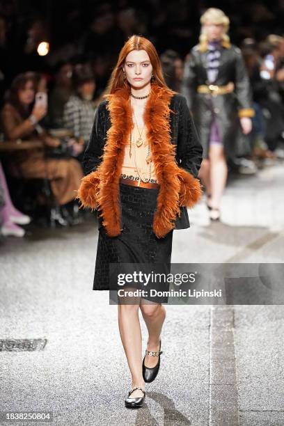 Model walks the runway during the CHANEL Metiers D'Art Fashion Show on December 07, 2023 in Manchester, England.