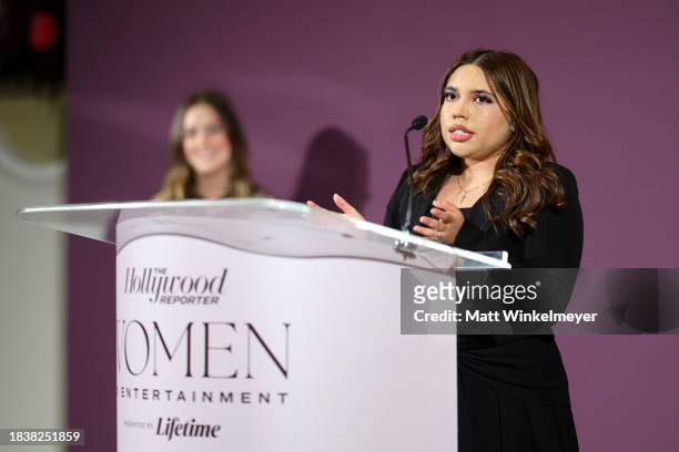 Samantha Bugarin speaks onstage during The Hollywood Reporter's Women in Entertainment 2023 at The Beverly Hills Hotel on December 07, 2023 in Los...