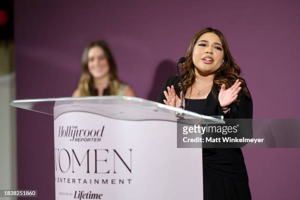 Samantha Bugarin speaks onstage during The Hollywood Reporter's Women in Entertainment 2023 at The Beverly Hills Hotel on December 07, 2023 in Los...
