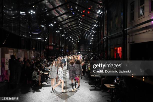 Models walk the runway during the CHANEL Metiers D'Art Fashion Show on December 07, 2023 in Manchester, England.