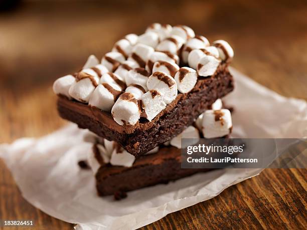 rocky road brownies - chocolate cake above stock pictures, royalty-free photos & images