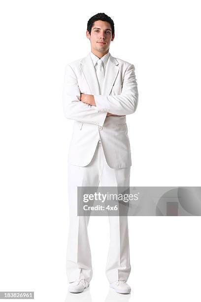 businessman standing in white suit - white suit 個照片及圖片檔