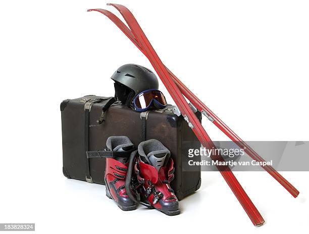 holiday suitcase - skiing - travel bag stock pictures, royalty-free photos & images