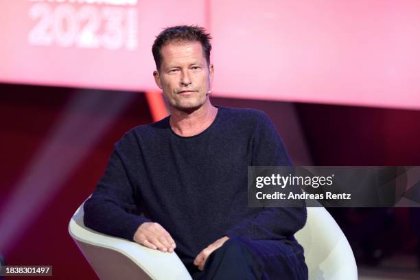Til Schweiger speaks during the "2023! Menschen, Bilder, Emotionen" TV show on December 07, 2023 in Huerth, Germany.