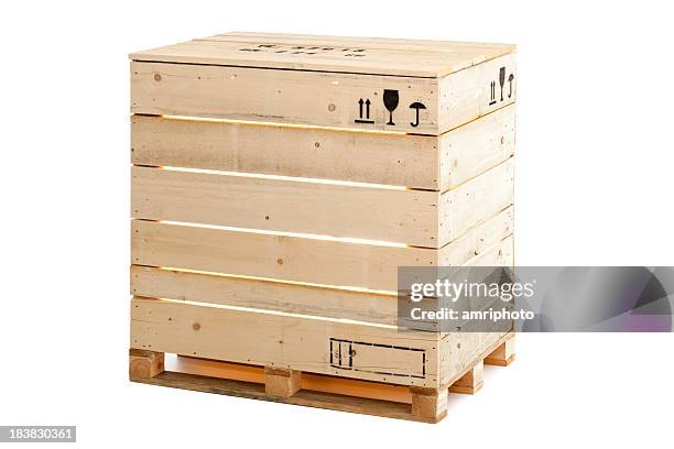wooden crate on white - wooden box stockfoto's en -beelden