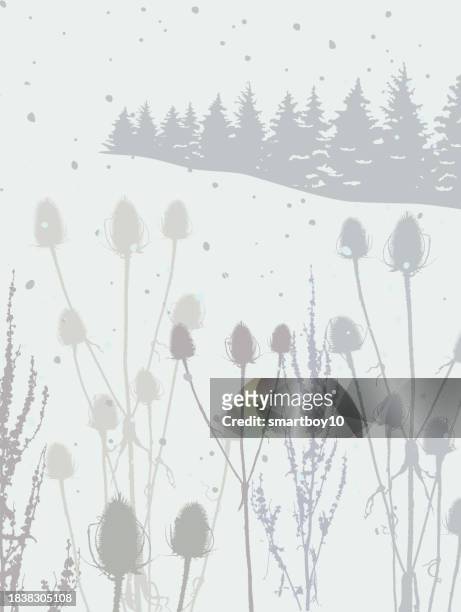 野生の花が咲く冬の田園風景 - 一月点のイラスト素材／クリップアート素材／マンガ素材／アイコン素材
