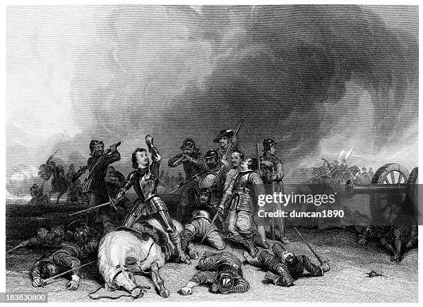 death of the earl northampton - civil war dead stock illustrations