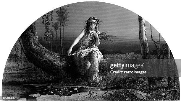 william shakespeare: ophelia (hamlet) (engraved illustration) - forest denmark stock illustrations
