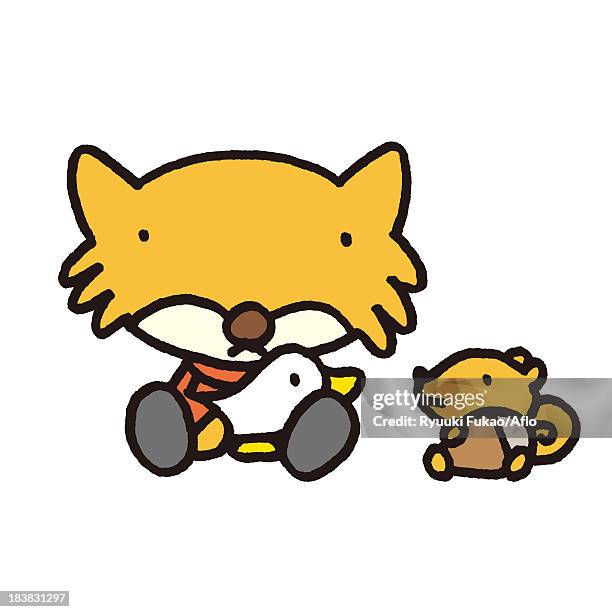 fox and squirrel illustration - squirrel isolated stock illustrations