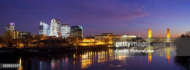 downtown sacramento skyline at late dusk - sacramento stock pictures, royalty-free photos & images