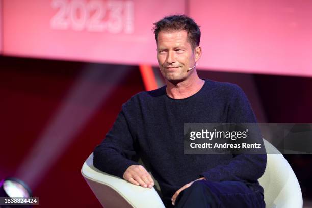 Til Schweiger speaks during the "2023! Menschen, Bilder, Emotionen" TV show on December 07, 2023 in Huerth, Germany.