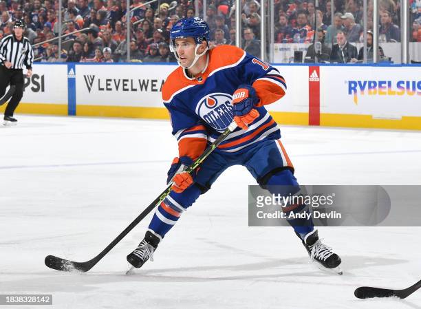 Derek Ryan of the Edmonton Oilers skates during the game against the Carolina Hurricanes at Rogers Place on December 6 in Edmonton, Alberta, Canada.