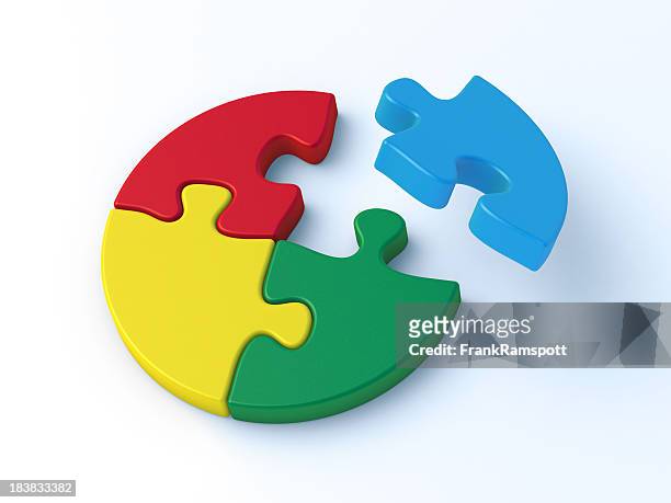 round puzzle four pieces finishing - 4 puzzle pieces stock pictures, royalty-free photos & images