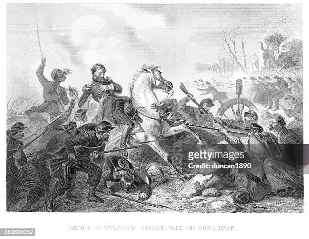 battle of wilson's creek - civil war illustration stock illustrations