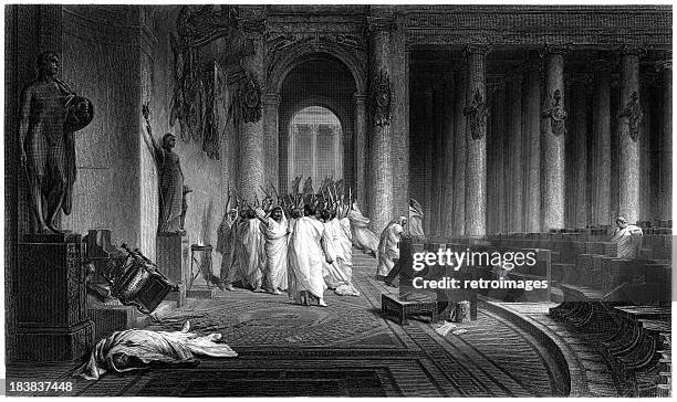 william shakespeare: the death of julius caesar (engraved illustration) - julius caesar stock illustrations