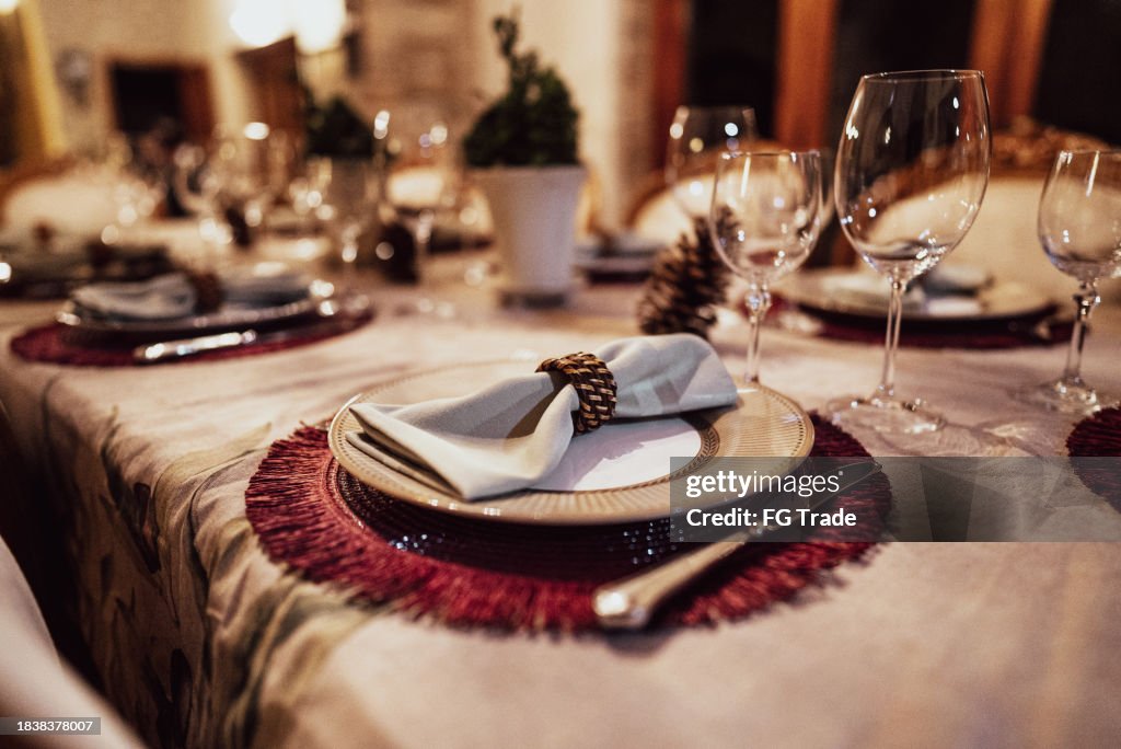 Close-up of a table of Christmas dinner